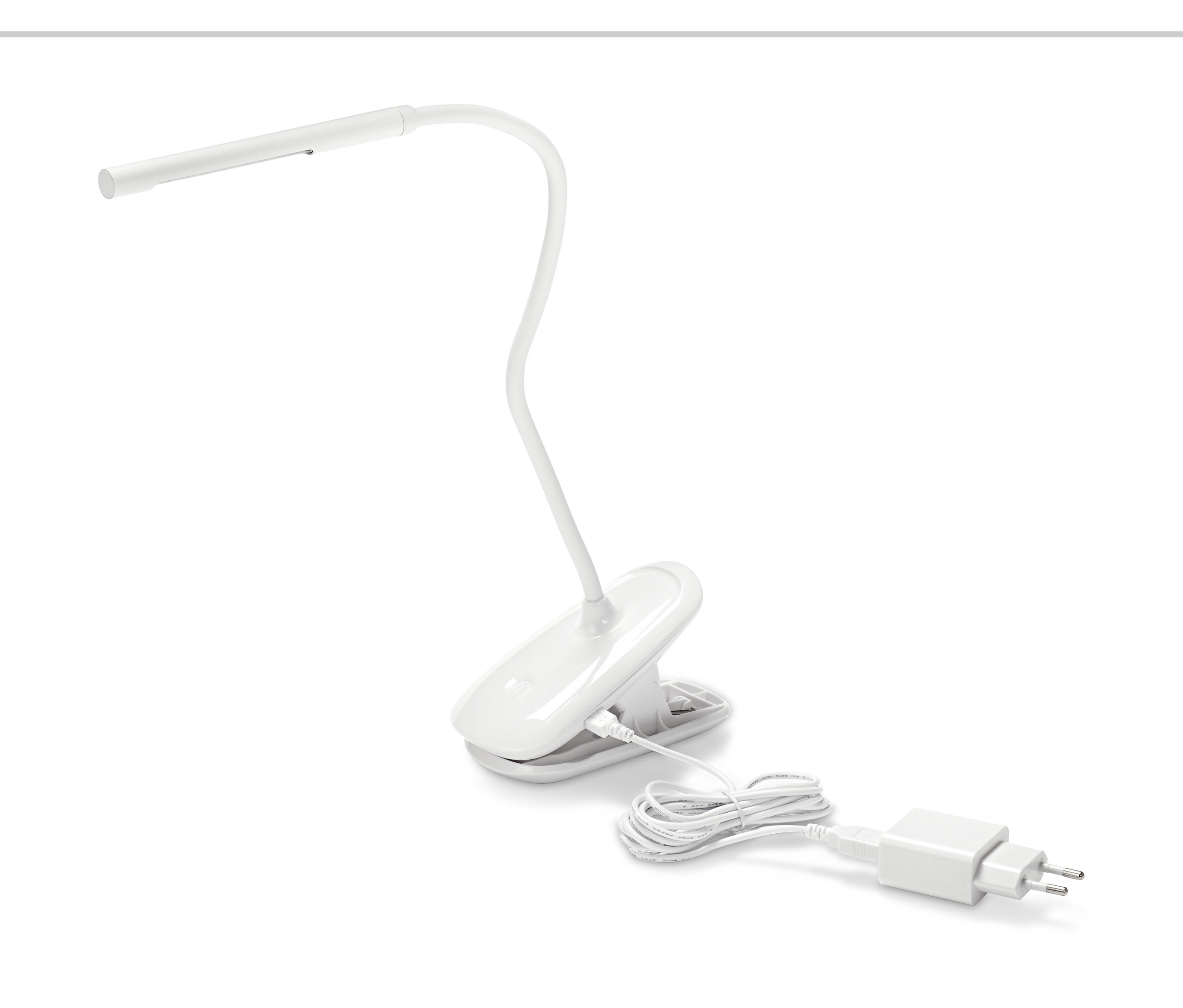 Beyaz pilli LED mandallı lamba.