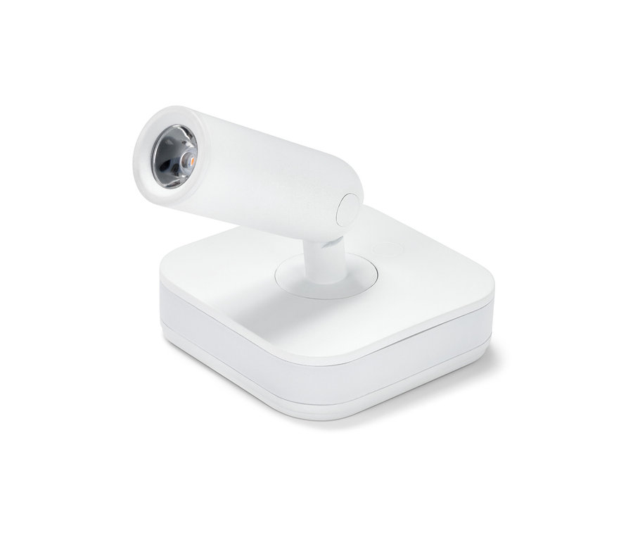 Beyaz, şarjlı, spotlu LED gece lambası.