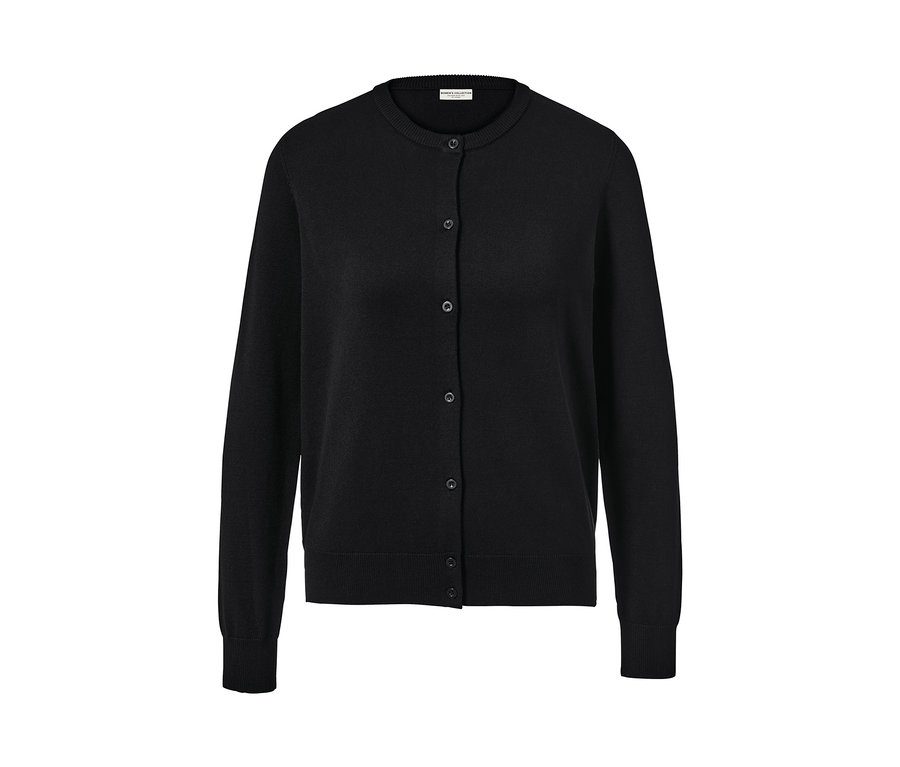 Bisiklet yakalı ve düğmeli, siyah ince örgü hırka.