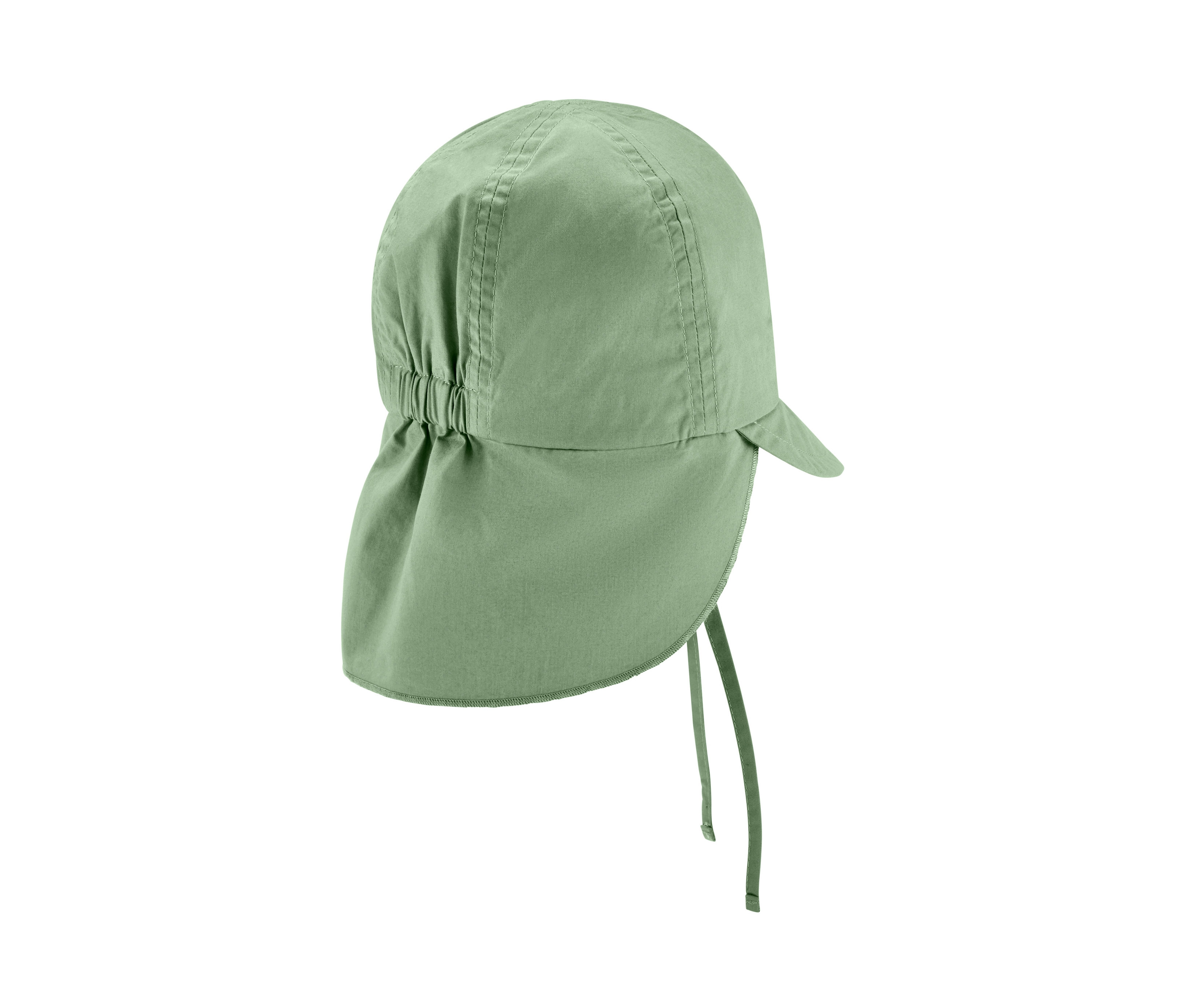 Yeşil, UV koruma faktörü 80 olan bebek güneş şapkası. 