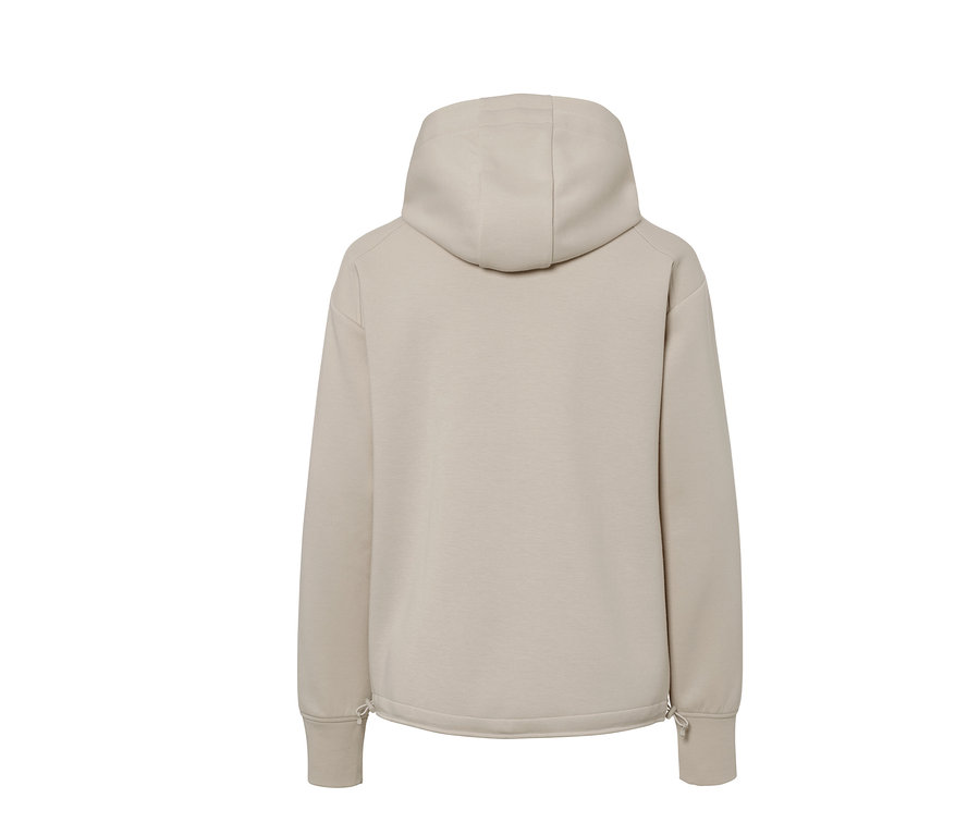 Bej rengi kapüşonlu sweatshirt ceket arka tarafı.