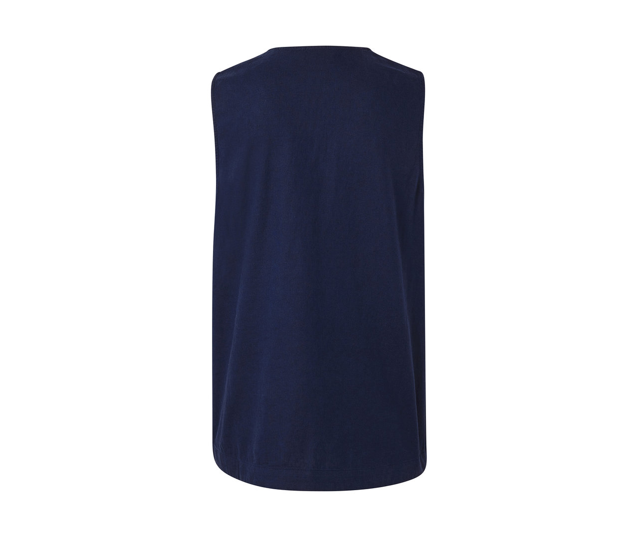 Lacivert kolsuz keten bluzun detayı