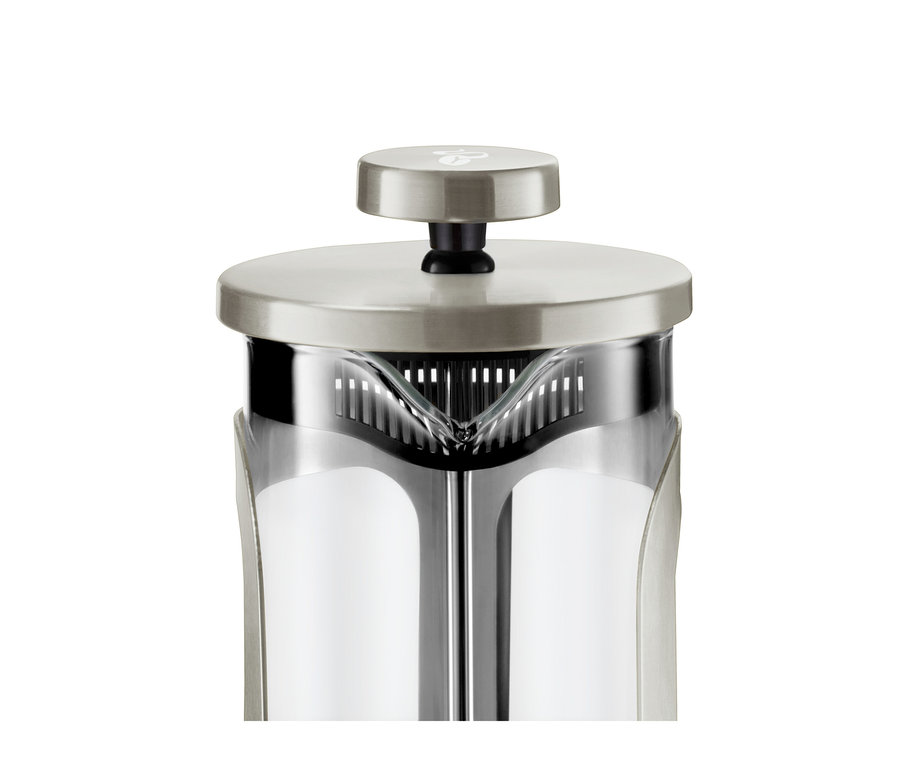 Gümüş renkli, 300 ml, 2 fincan kapasiteli French Press detay.
