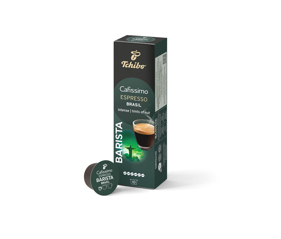 Bir paket ve bir kapsül Cafissimo Barista Espresso Brasil.