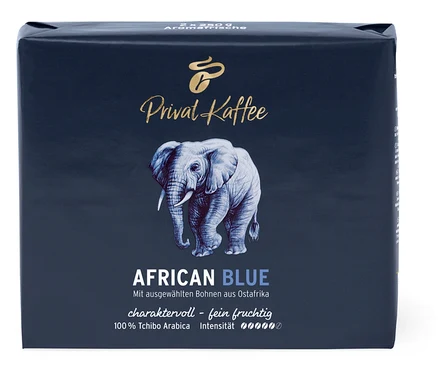 Bir paket Privat Kaffee African Blue - 500 g Öğütülmüş kahve.