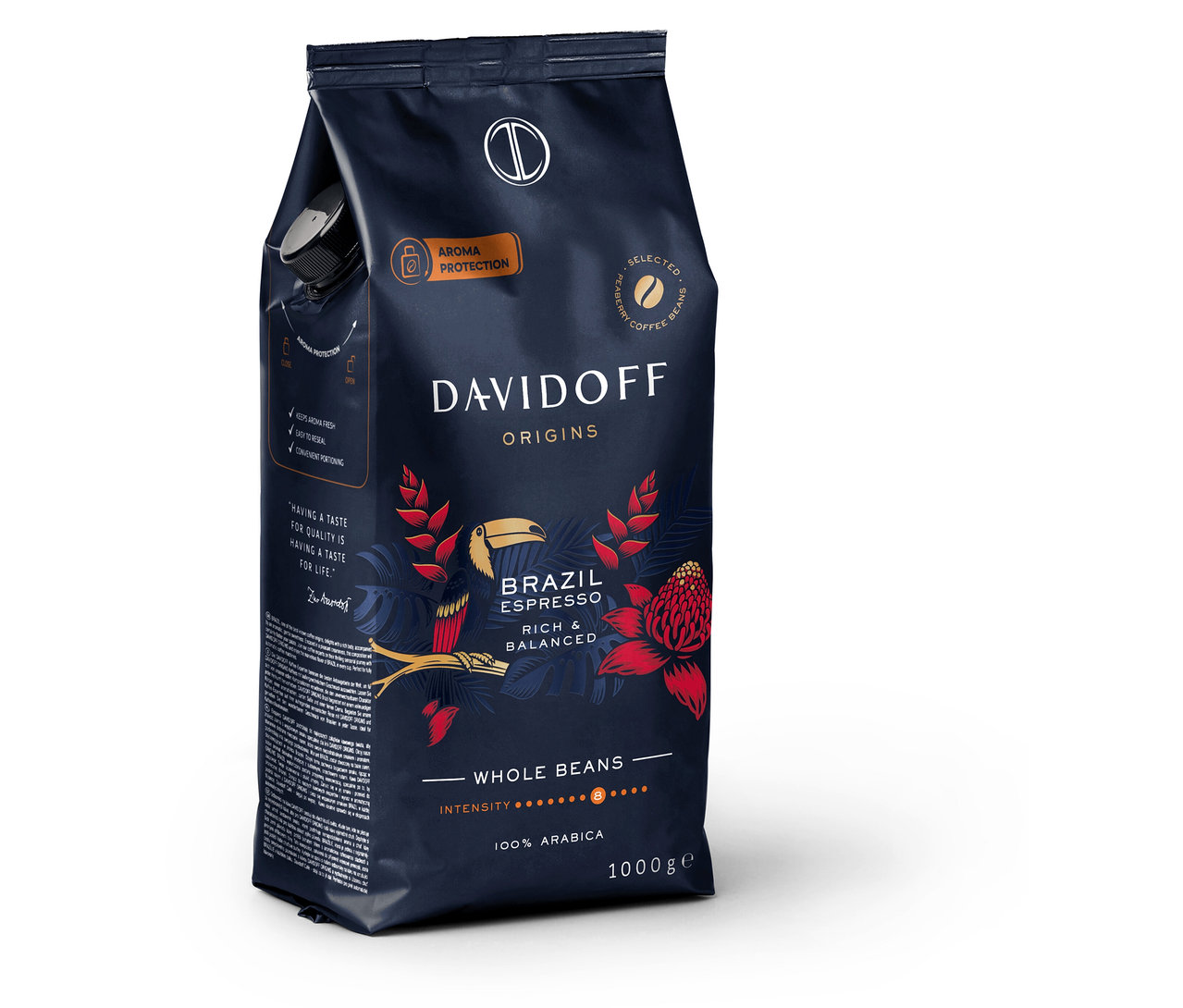 Siyah 1 kg DAVIDOFF CAFÉ ORIGINS Brazil kahve paketi.