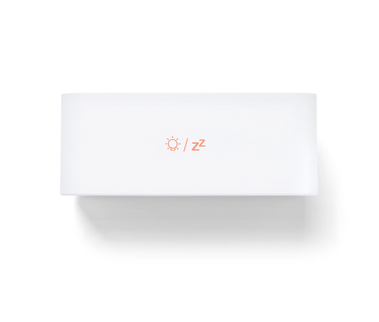 Turuncu güneş simgesi ve Z harfleri olan beyaz bir dijital LCD çalar saat.