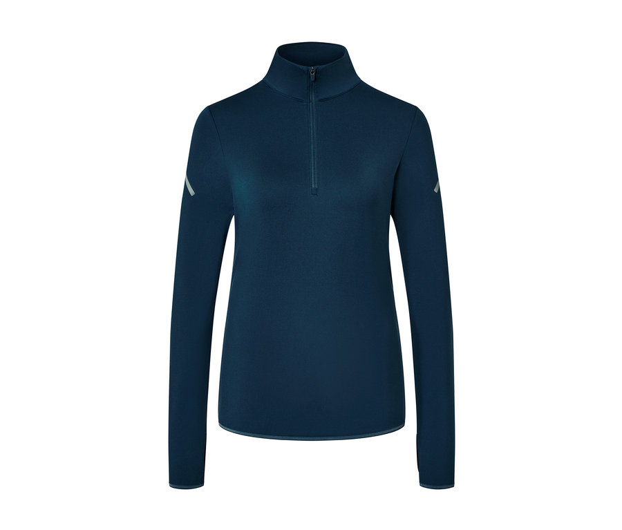 Koyu mavi, uzun kollu, fermuarlı fonksiyonel termal üst.