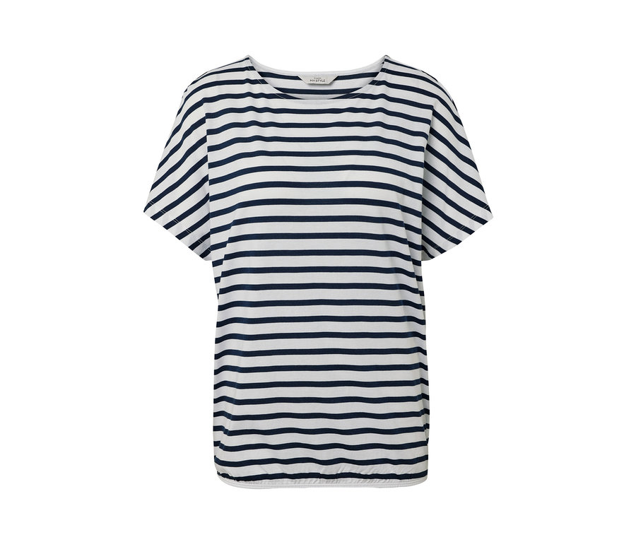 Çizgili, düşük omuzlu tişört