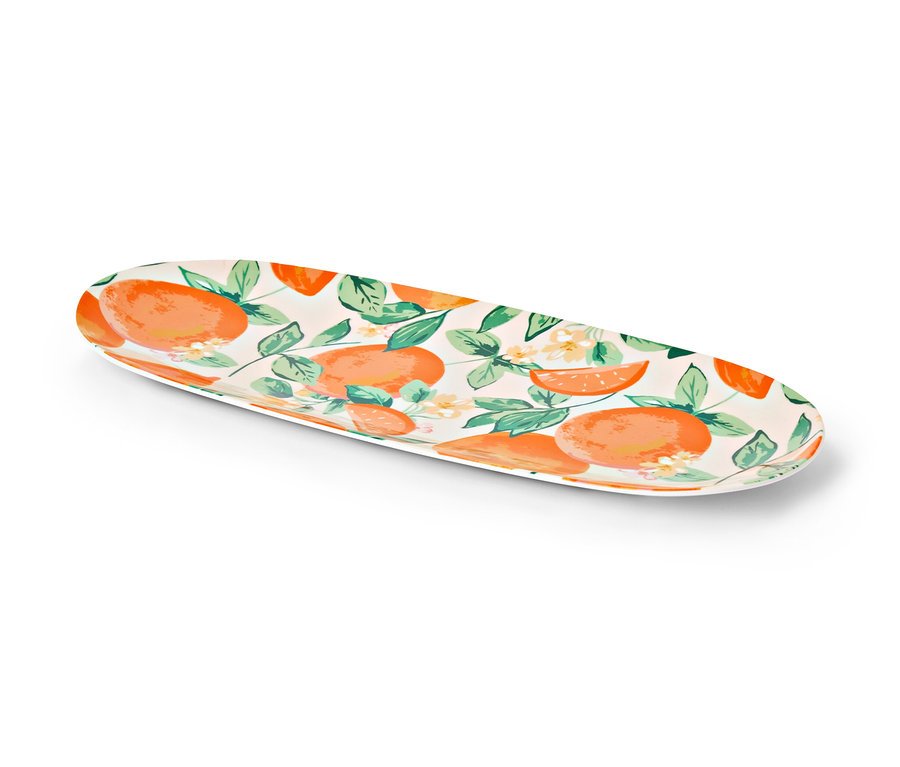 Portakal ve çiçek desenli oval servis kasesi.
