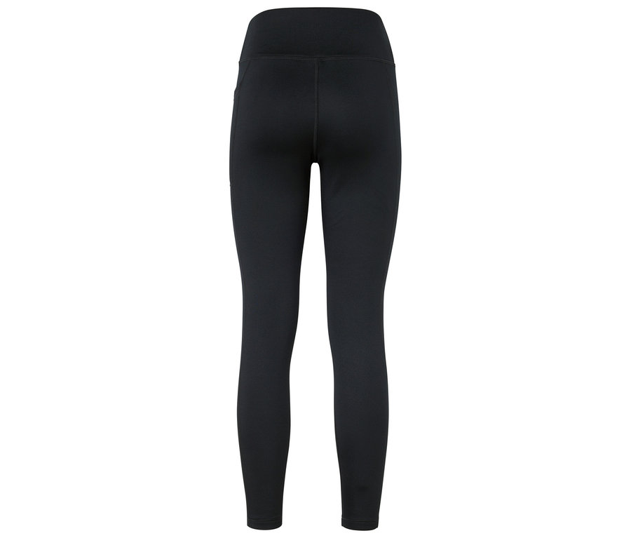 Siyah bir taytın arkadan detaylı görünümü.