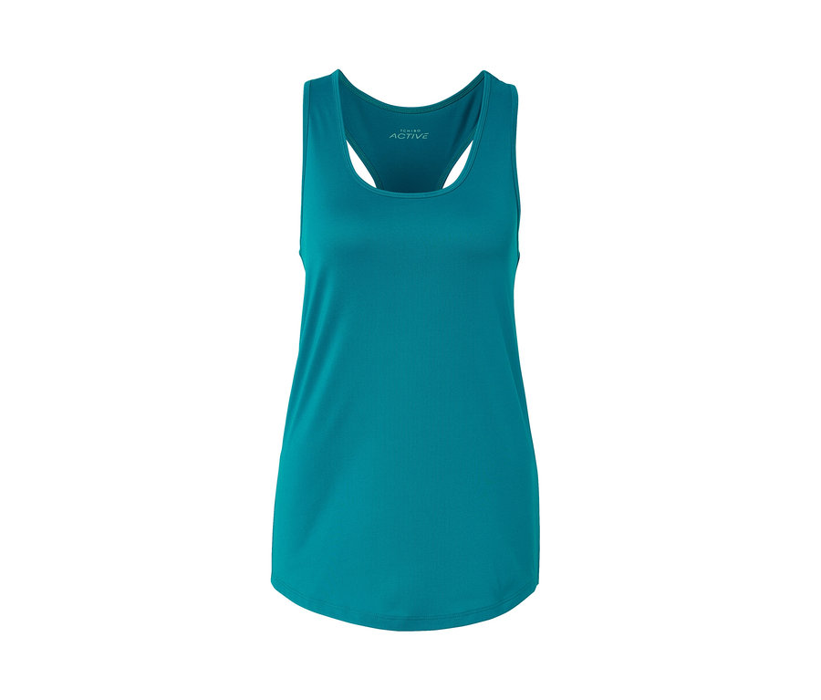 İki parçalı bir setten turkuaz bir fonksiyonel atlet.