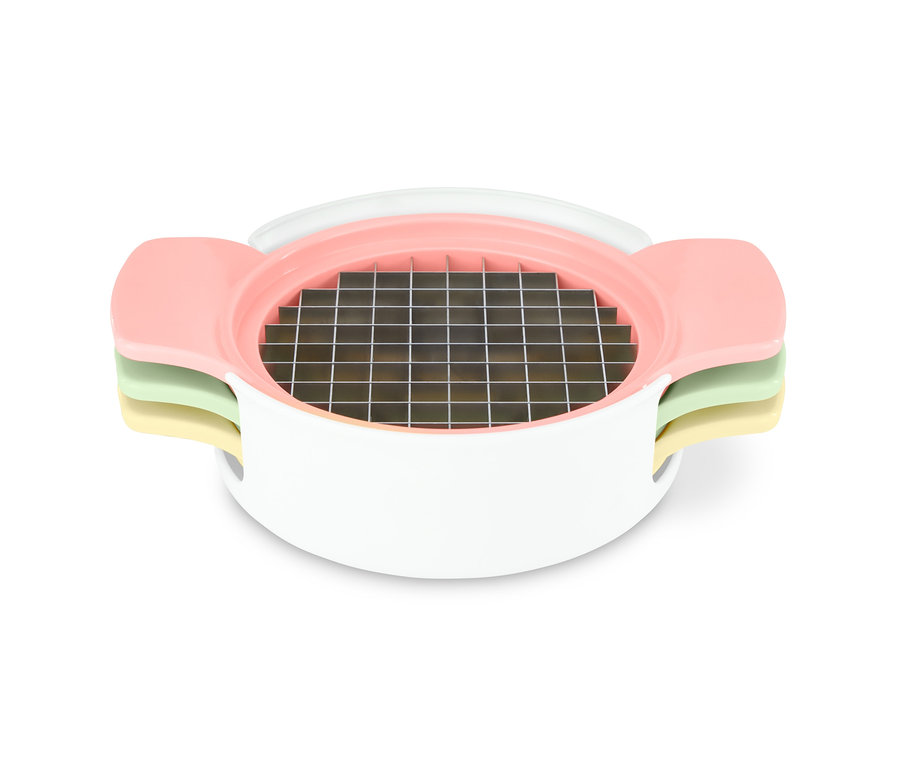 Paslanmaz çelik ve renkli plastik saplara sahip 3'ü 1 arada meyve kesici.