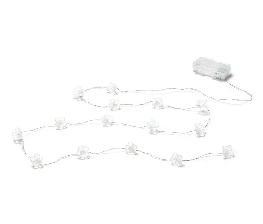 Beyaz bir arka plan üzerinde Çiçekli LED Işık Zinciri.