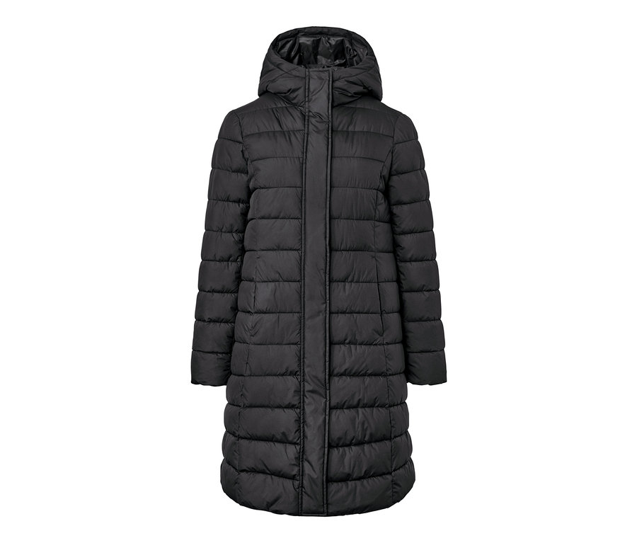 Siyah kapüşonlu kapitone mont