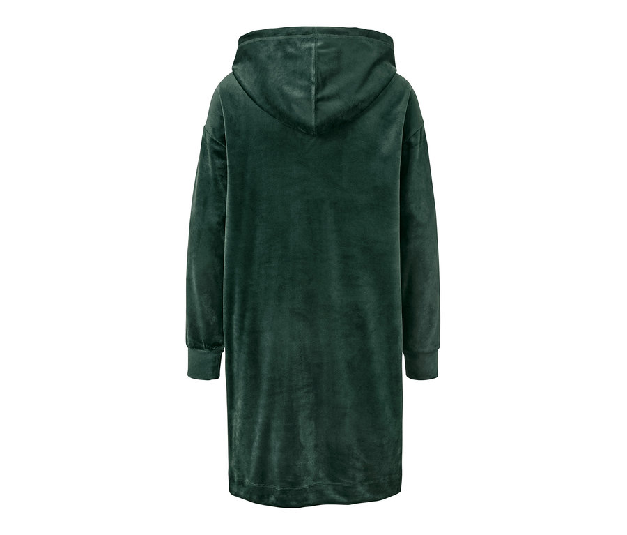 Kapüşonlu, yeşil renkli Niki Loungewear Elbise'nin arka görünümü.