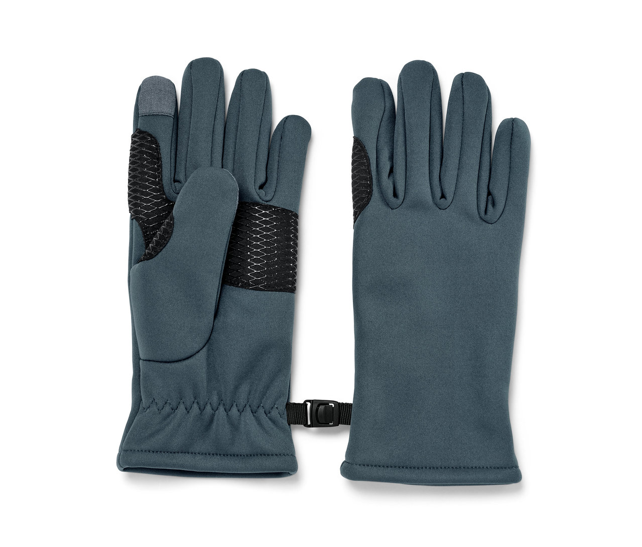 İki adet gri çocuk softshell eldiveni yan yana duruyor.