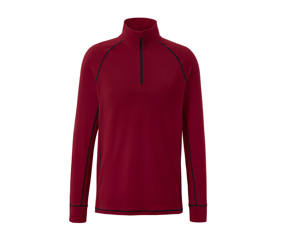 Kırmızı, uzun kollu, siyah fermuarlı fonksiyonel termal üst.