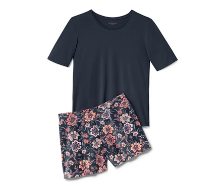 Lacivert organik pamuklu kısa pijama takımı.
