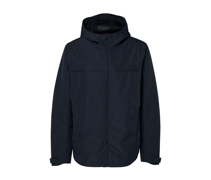 Kapüşonlu lacivert fonksiyonel parka.