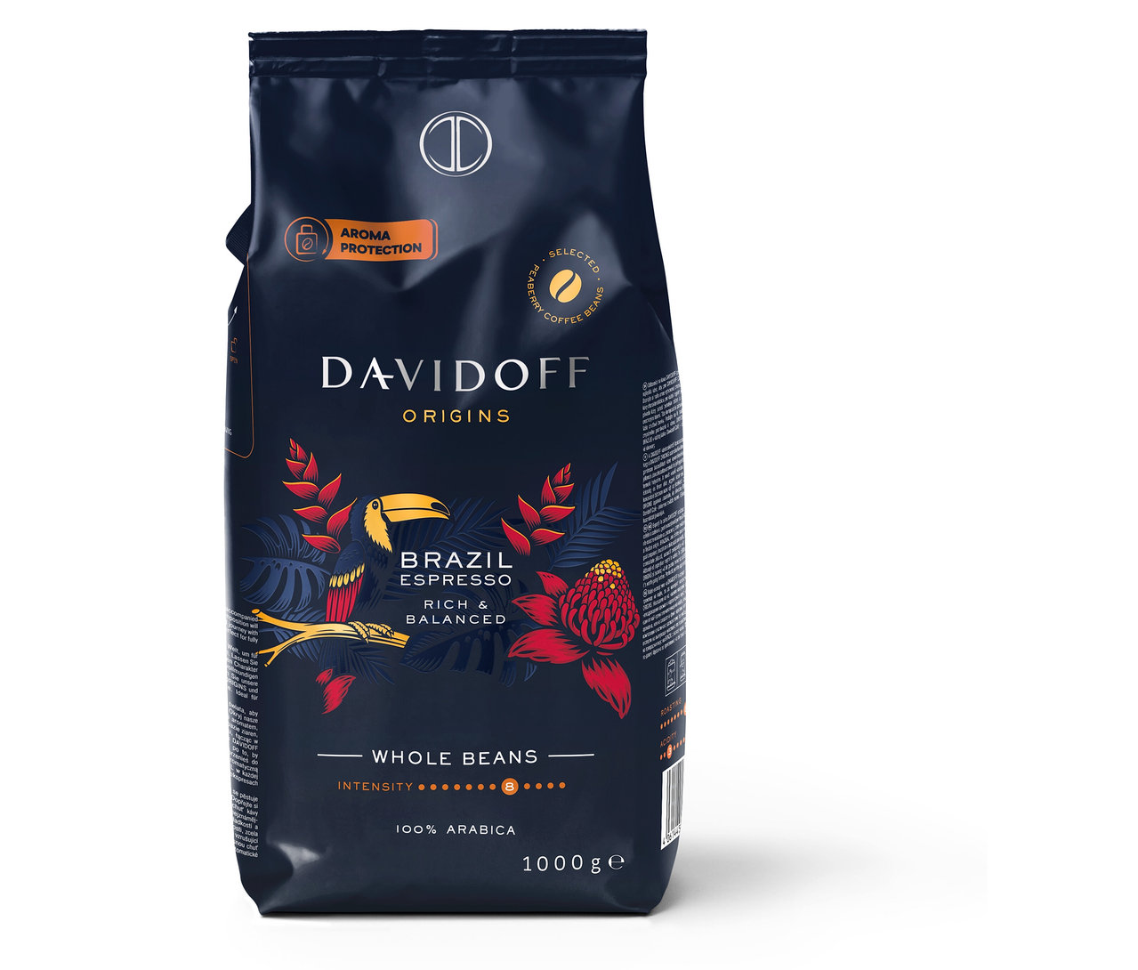 Bir paket DAVIDOFF CAFÉ ORIGINS Brazil - 1 kg Bütün Çekirdek kahve.