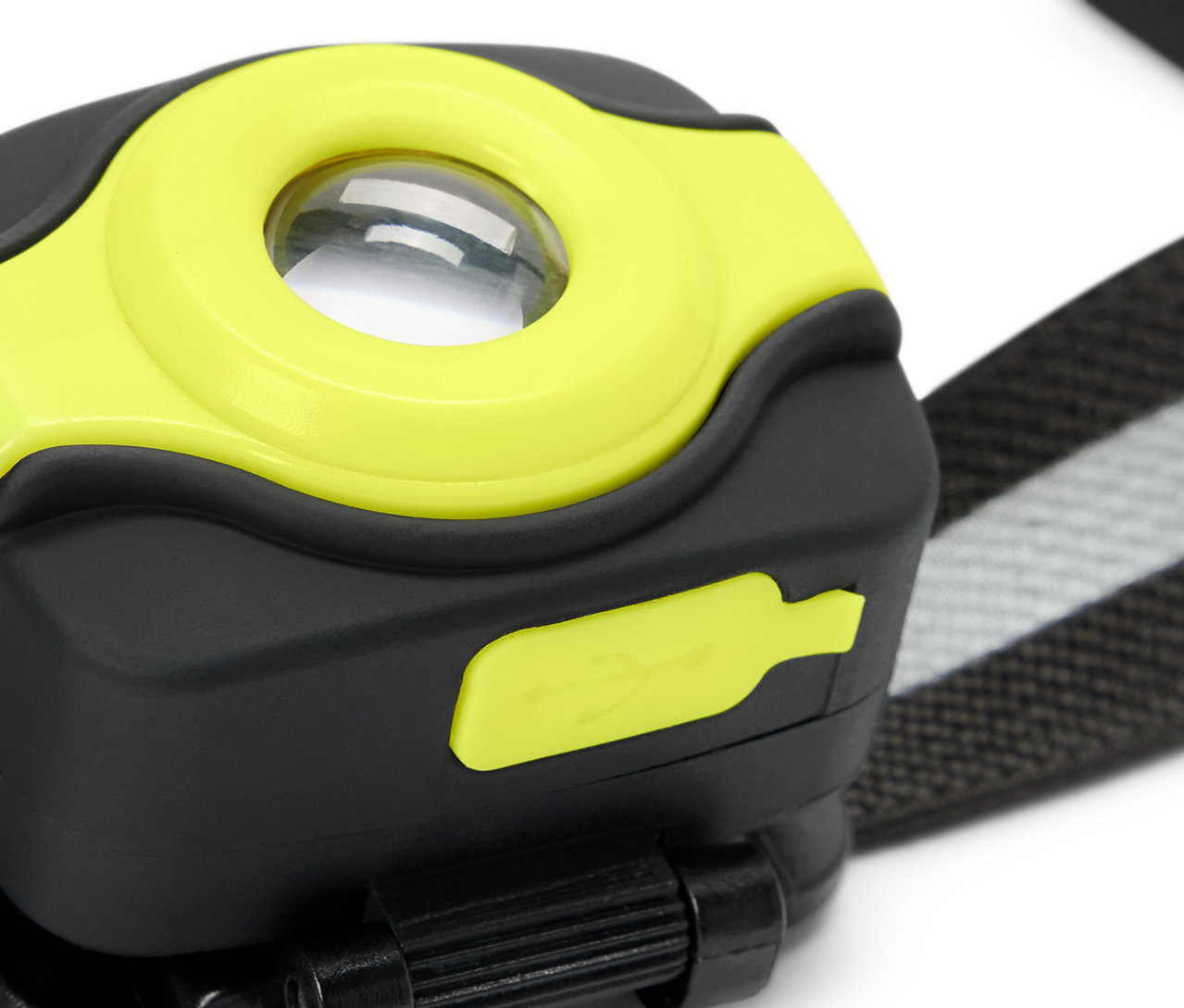 Kompakt bir alın lambasının yakın çekimi.