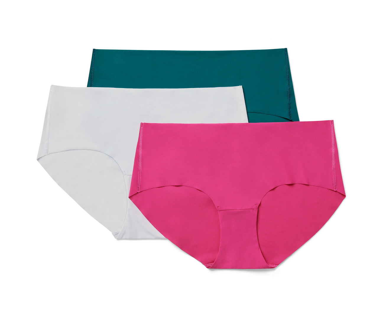 Yeşil, beyaz ve pembe renklerde üç adet Magic-Cut Külot.