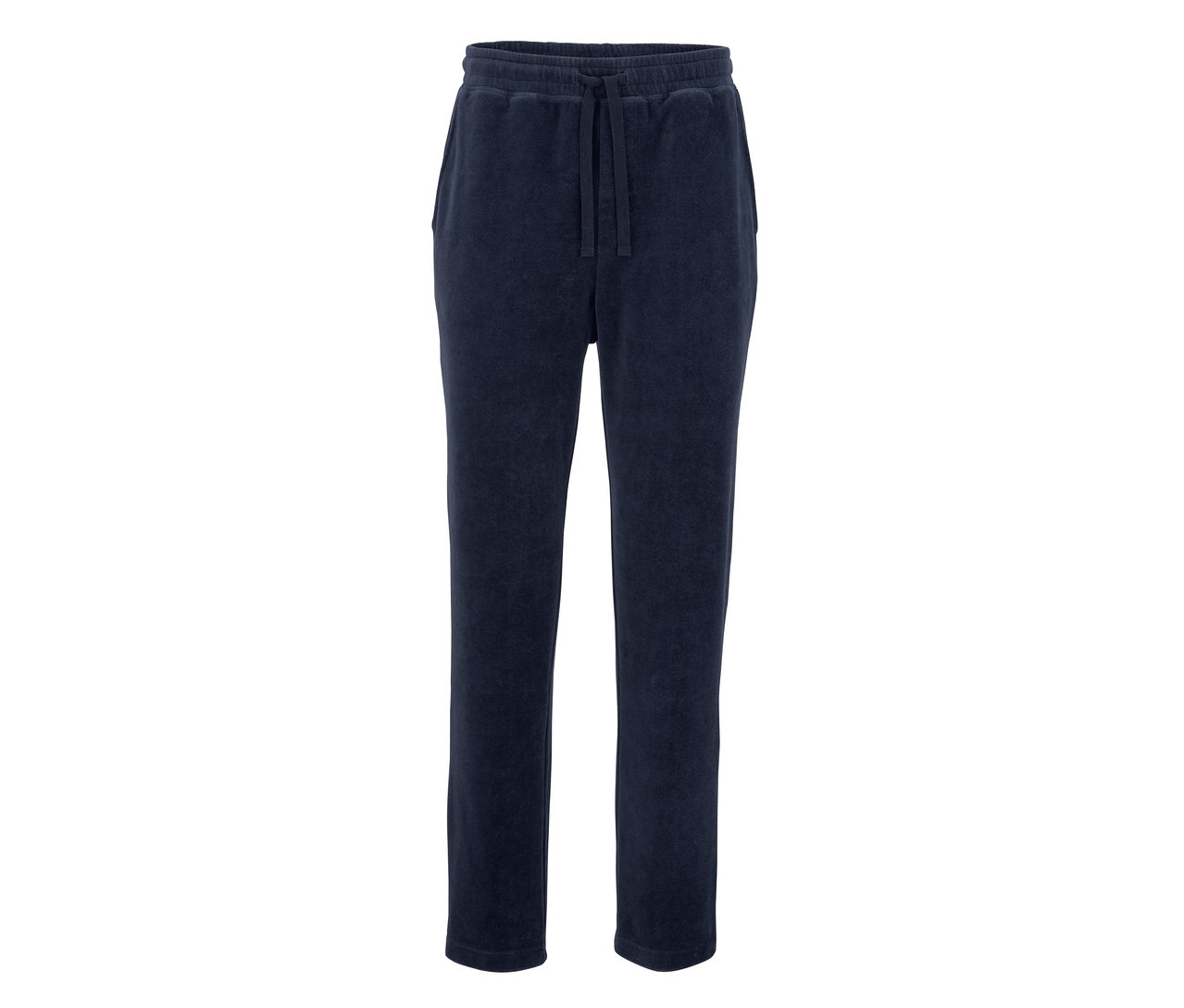 Lacivert, bağcıklı, organik pamuklu kadife pijama altı.