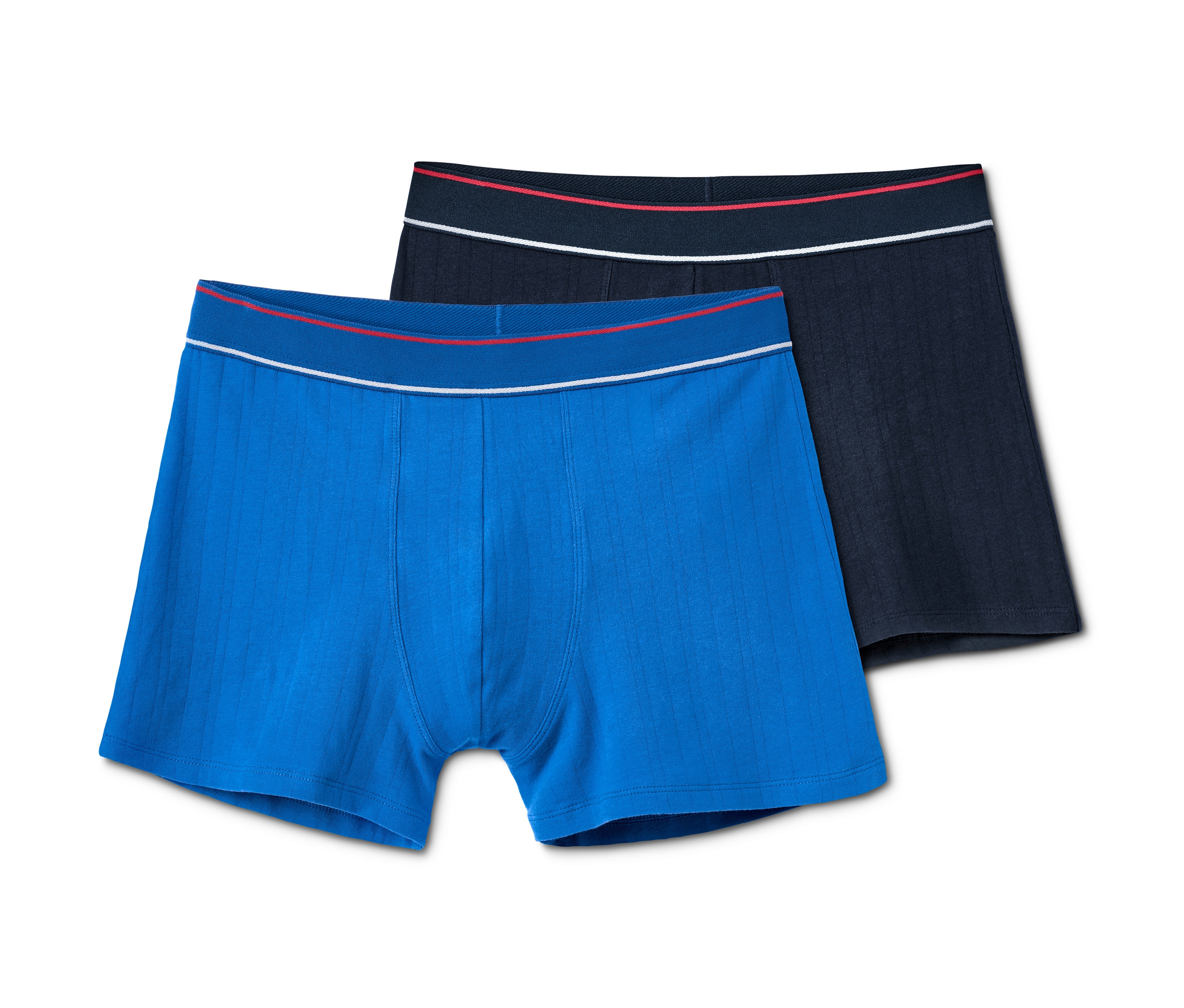 İki adet slip boxer, biri mavi, biri lacivert.