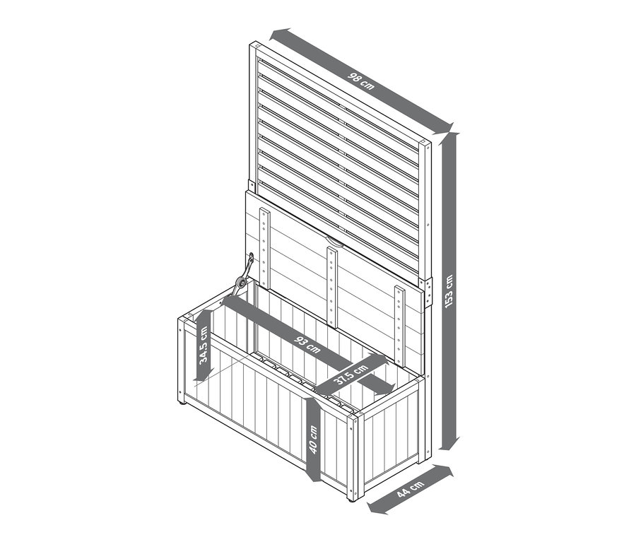 Ölçüleri belirtilmiş Sandıklı Yan Paravan Modül »Elin« çizimi.