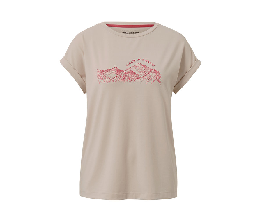 Dağ baskılı bej tişört.