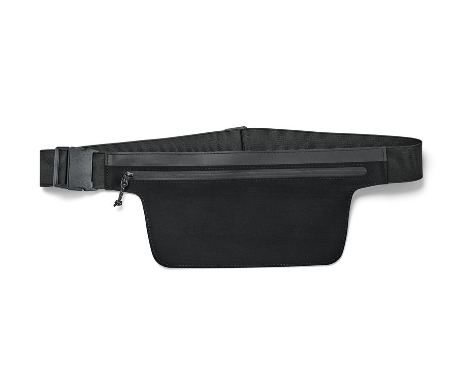 Elastik bantlı ve tokalı siyah akıllı telefon koşu kemeri.