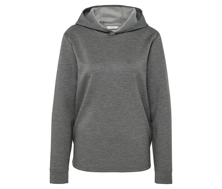 Beyaz bir arka plan üzerinde gri bir kapüşonlu sweatshirt.