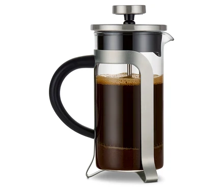 Gümüş rengi, 300 ml, 2 fincan kapasiteli French press.