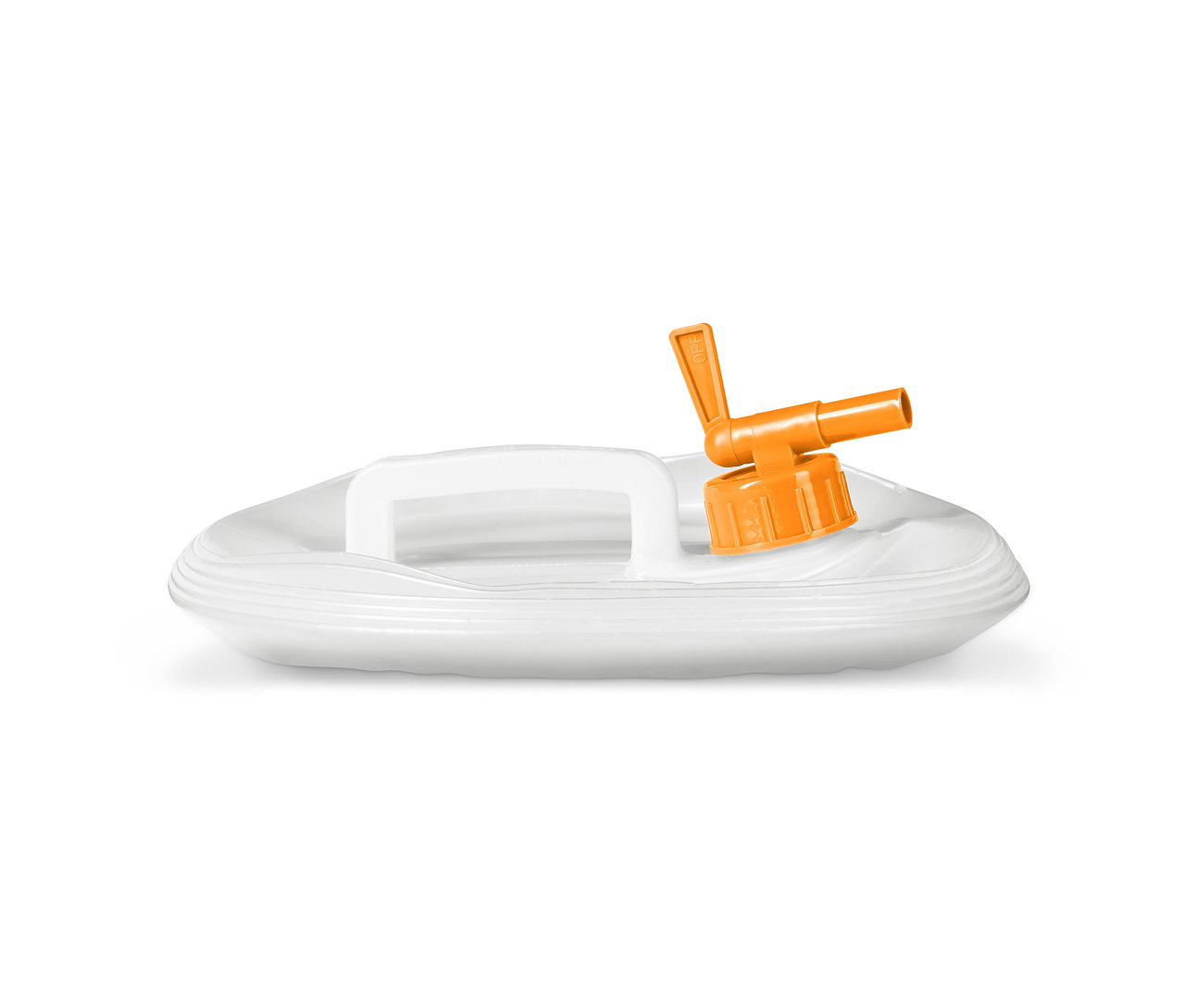 Turuncu musluklu, yaklaşık 10 litrelik katlanabilir su bidonu.