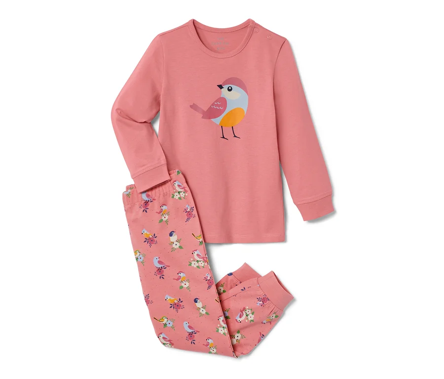 Kuş desenli pembe 2 Adet Küçük Çocuk Pijama Takımı.