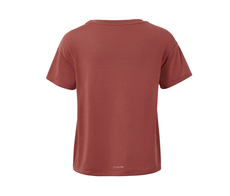 2'si 1 Arada Kısa Kollu, kiremit rengi Spor Tişörtün arka görünümü.