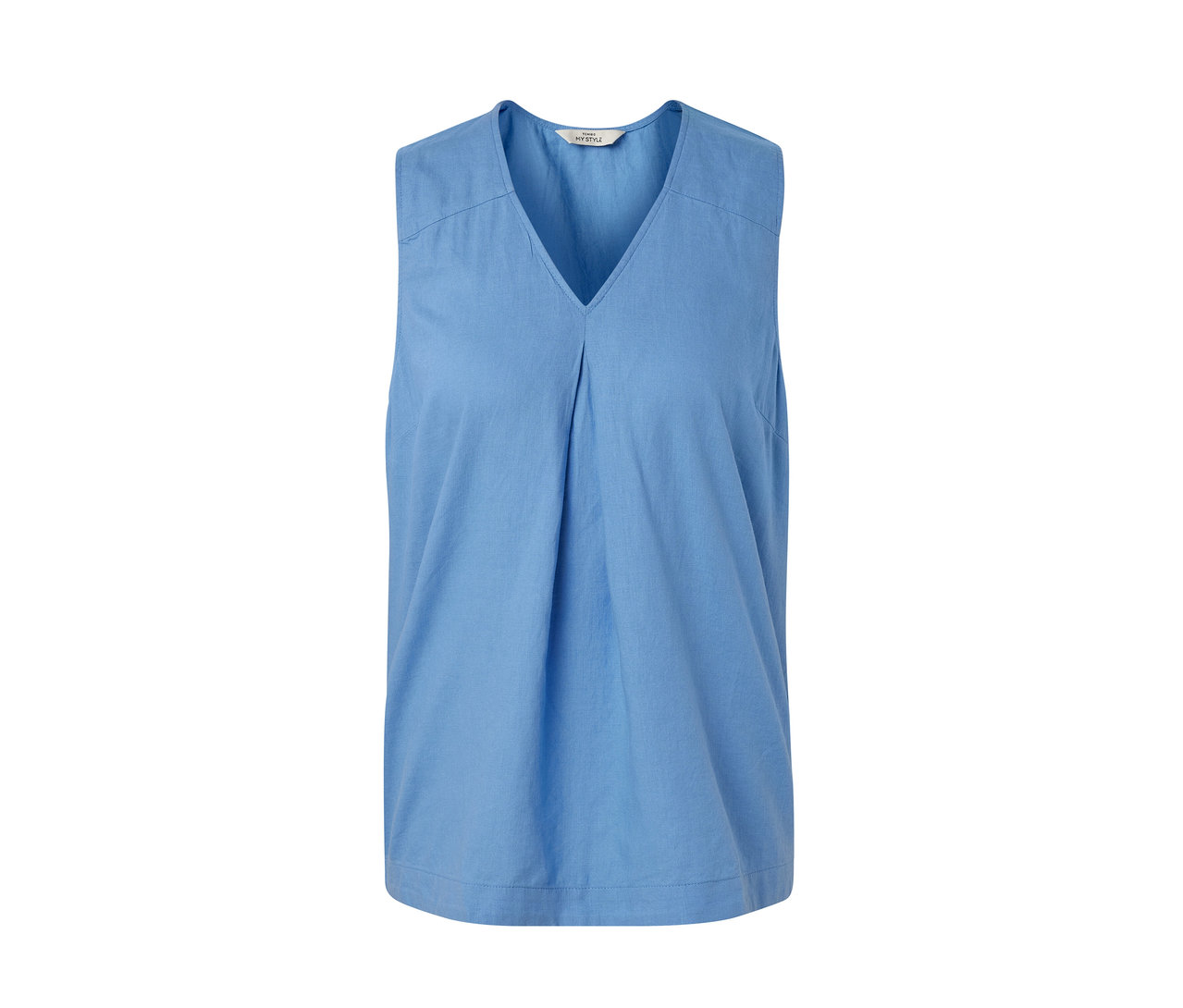 Açık mavi, kolsuz keten bluz