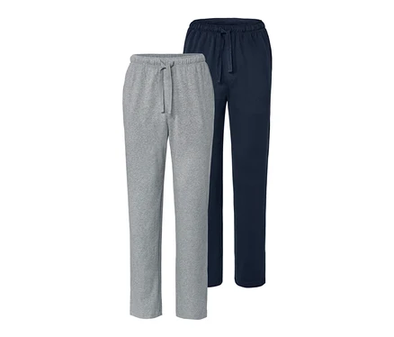 İki adet pijama altı: biri gri, diğeri lacivert.