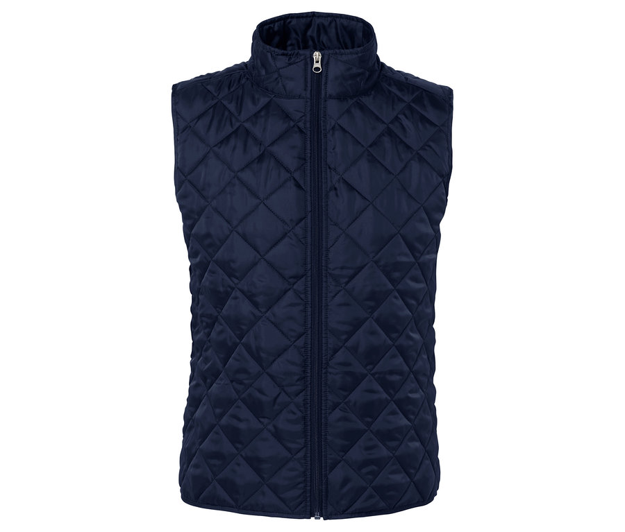 Ortasında fermuarı olan lacivert kapitone yelek.