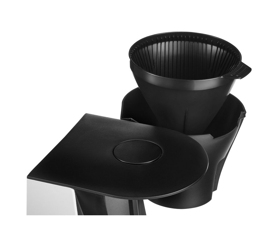 Beyaz »Let's Brew« Filtre Kahve Makinesinin yakın çekim detayı.