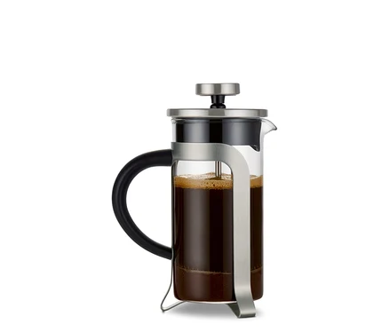 Gümüş rengi, 300 ml, 2 fincan kapasiteli French press.