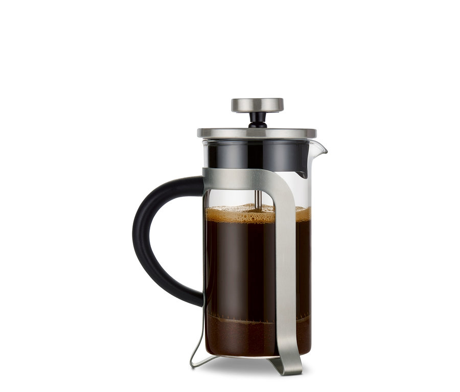 Gümüş rengi, 300 ml, 2 fincan kapasiteli French press.