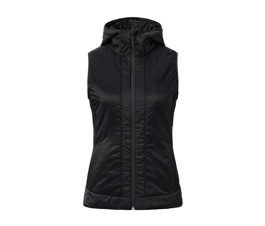 Siyah kapüşonlu kapitone yelek »Pack Me«.