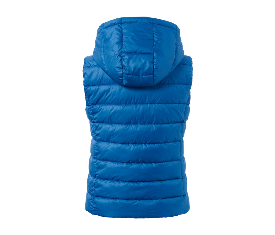 Mavi kapüşonlu kapitone yelek.