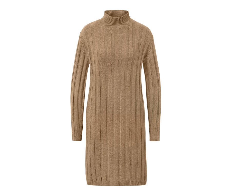 Dik yakalı, fitilli, örgü elbise