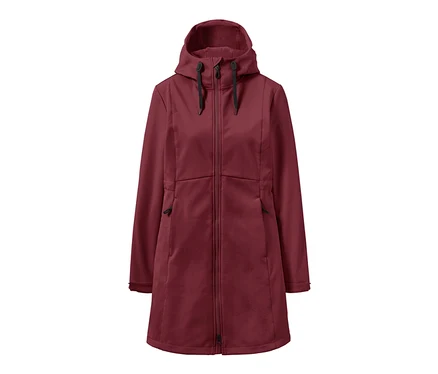 Şarap kırmızısı kapüşonlu softshell palto