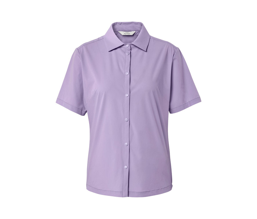 Düğmeli, kısa kollu, lila Outdoor Bluz.