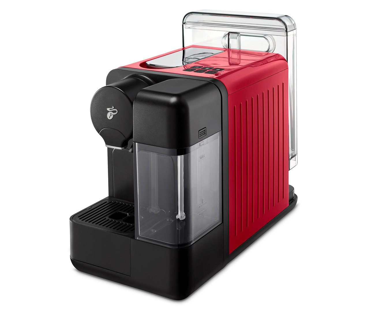 Kırmızı Cafissimo milk kahve makinesi.