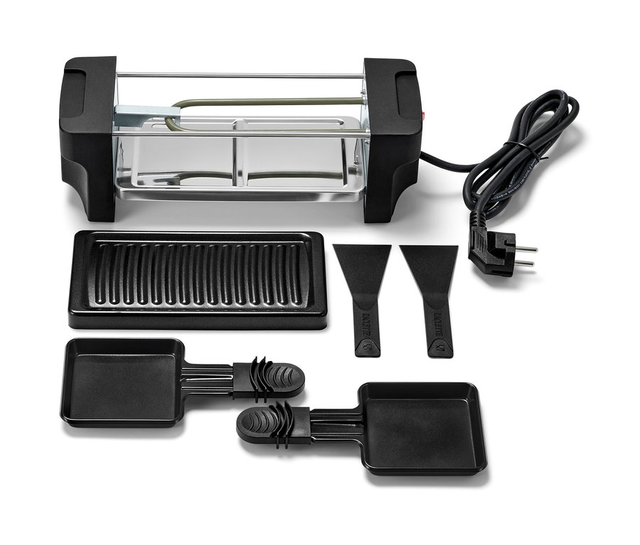 2 Kişilik raclette ızgara; tava ve spatulaları içerir.